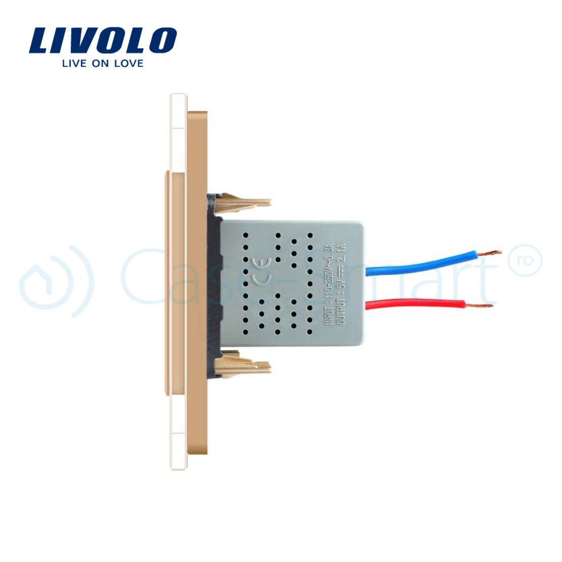 Priza USB Livolo cu rama din sticla, auriu