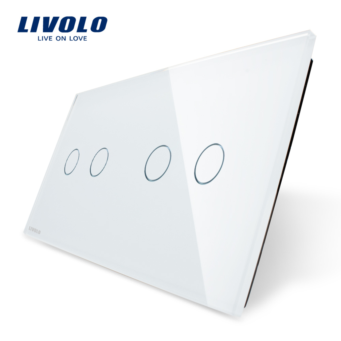 Panou intrerupator dublu+dublu cu touch Livolo din sticla, alb