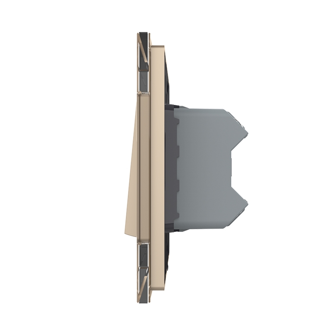 Intrerupator Dublu Mecanic Cap Cruce LIVOLO cu Rama din Sticla - Serie Noua, auriu