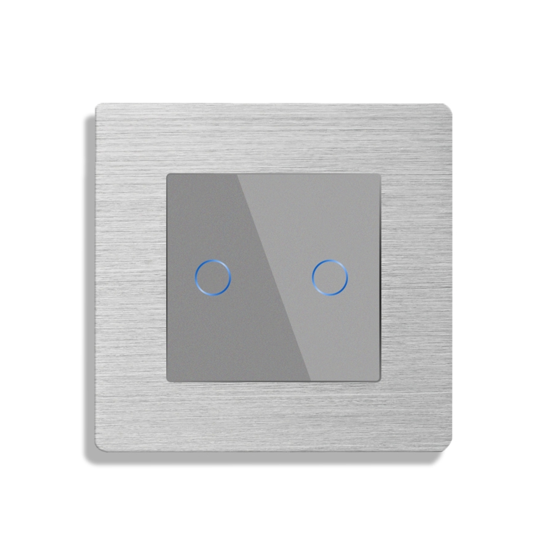 Intrerupator Dublu Cap Scara / Cruce cu Touch din Sticla si Rama de Aluminiu LUXION, RF433, gri