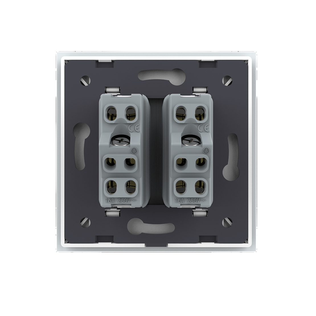 Priza dubla module inguste Livolo cu rama din sticla - standard german, alb