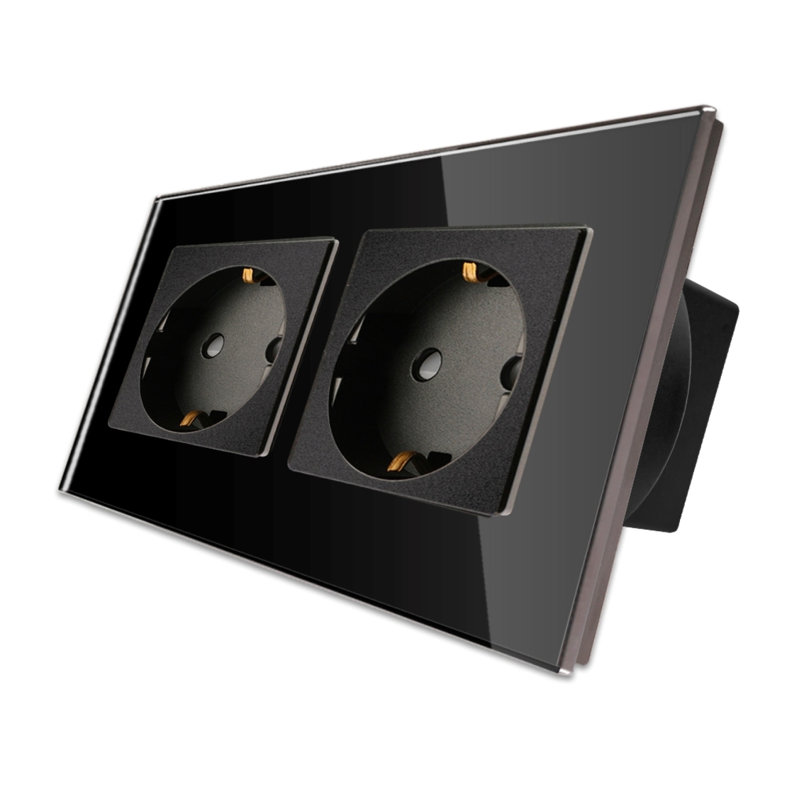 Priza Dubla cu Rama din Sticla LUXION, negru