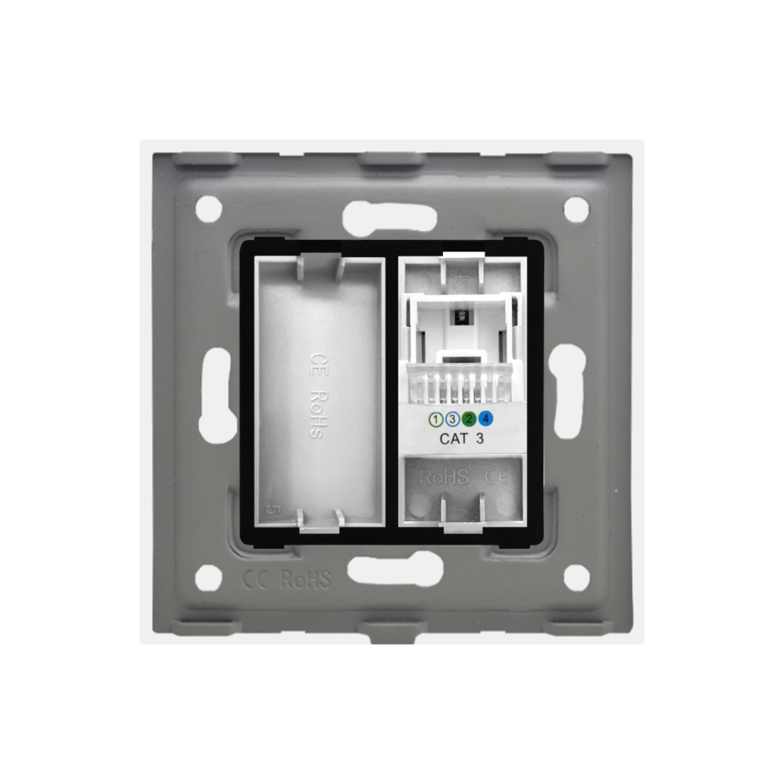 Priza Telefon + Blank cu Rama din Sticla LUXION, alb