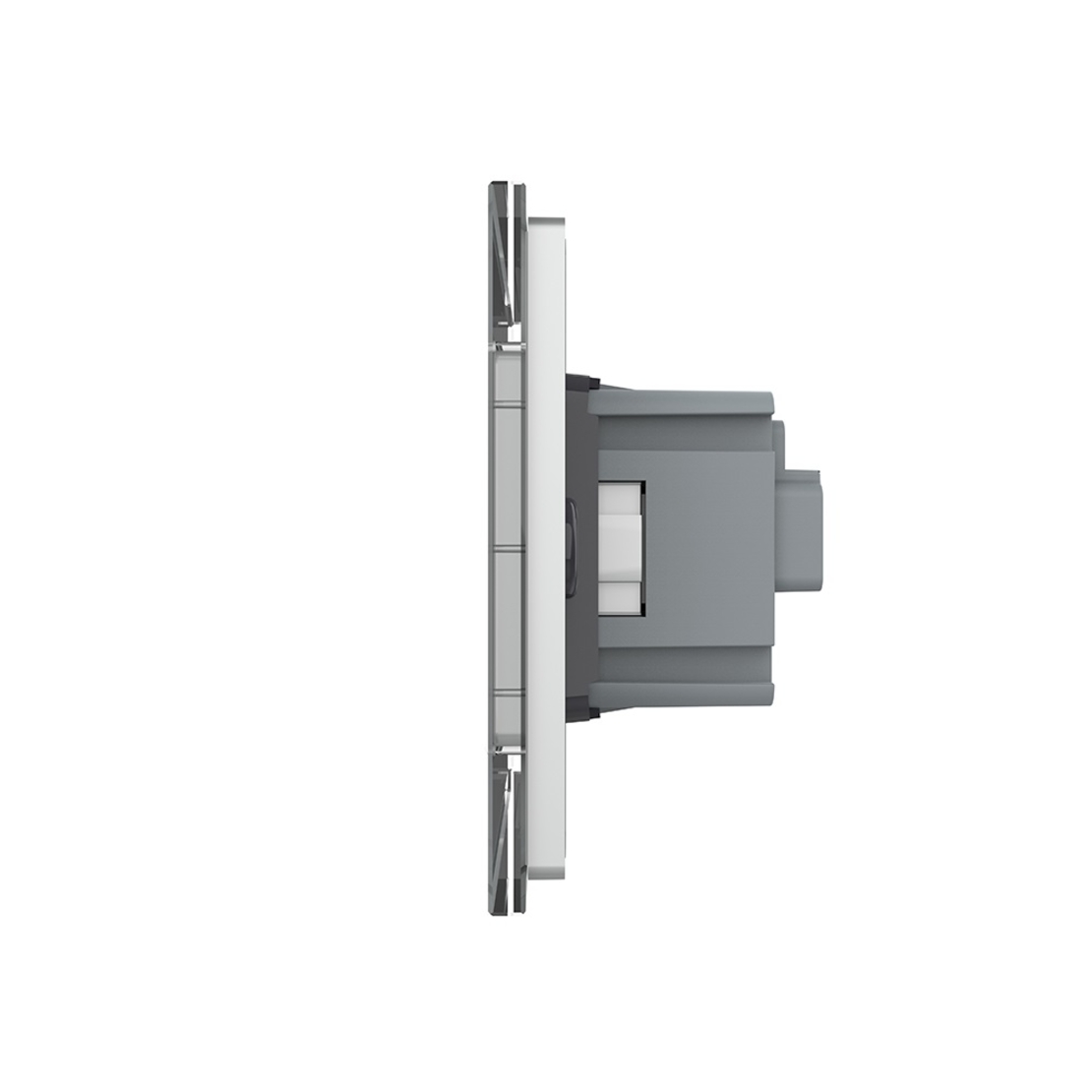 Priza dubla Livolo cu rama din sticla 4M, standard Italian, Serie noua, gri