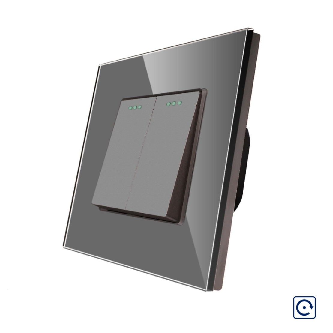 Intrerupator Dublu Mecanic cu Reset / Revenire LUXION cu Rama din Sticla, gri