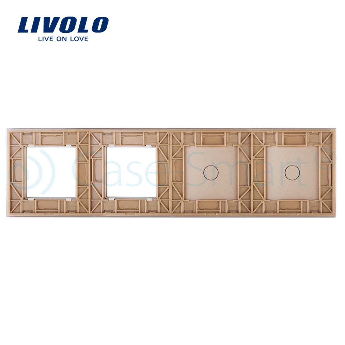 Panou 2 intrerupatoare simple cu touch si 2 prize LIVOLO din sticla, auriu