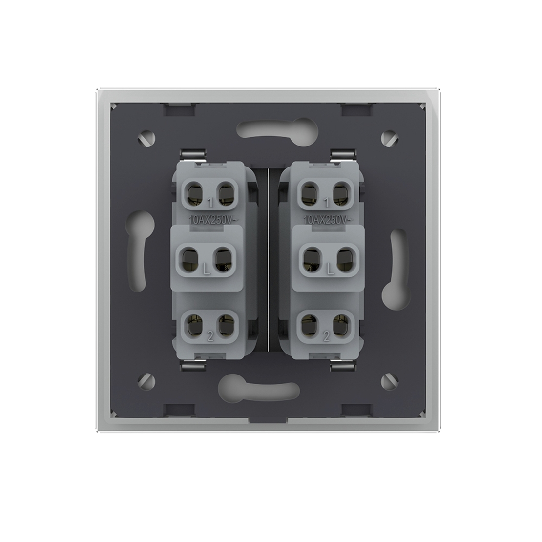 Intrerupator Dublu Mecanic Cap Scara LIVOLO cu Rama din Sticla - Serie Noua, gri