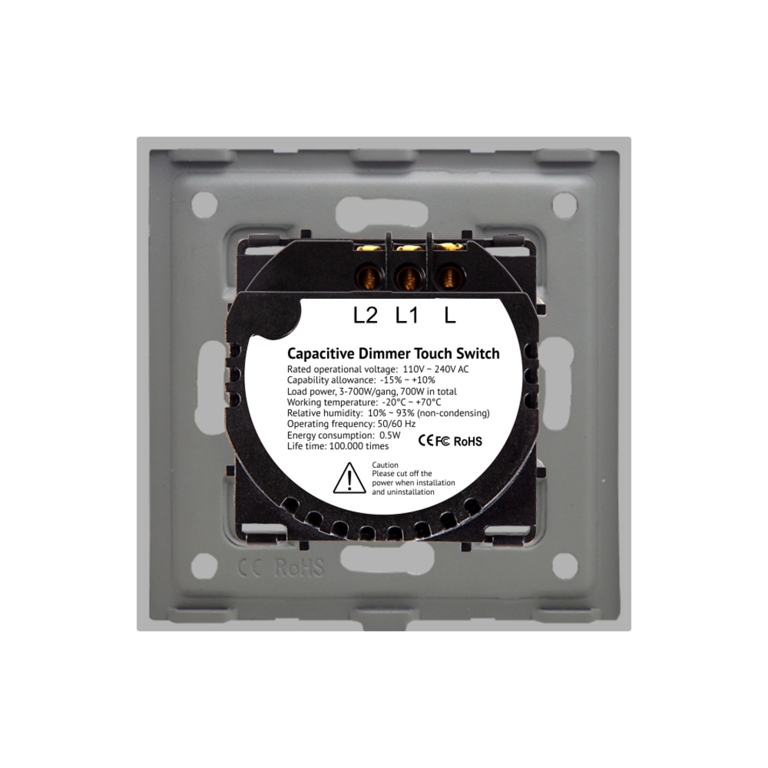 Intrerupator Dublu cu Variator si Touch din Sticla si Rama de Aluminiu LUXION, gri