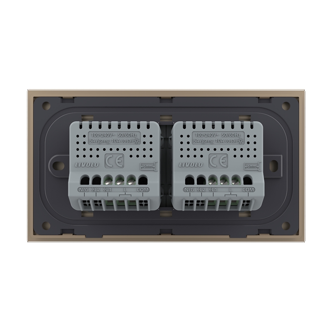 Intrerupator Simplu + Simplu cu Touch LIVOLO cu Rama Din Sticla, Standard Italian, 4M, auriu