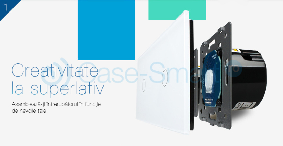 Panou intrerupator simplu+simplu cu touch Livolo din sticla, alb