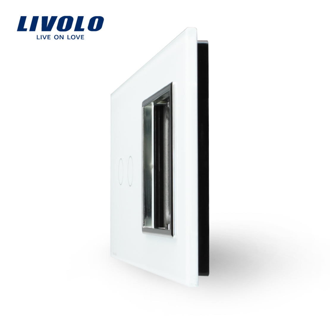 Panou intrerupator dublu cu touch + priza simpla Livolo din sticla, auriu