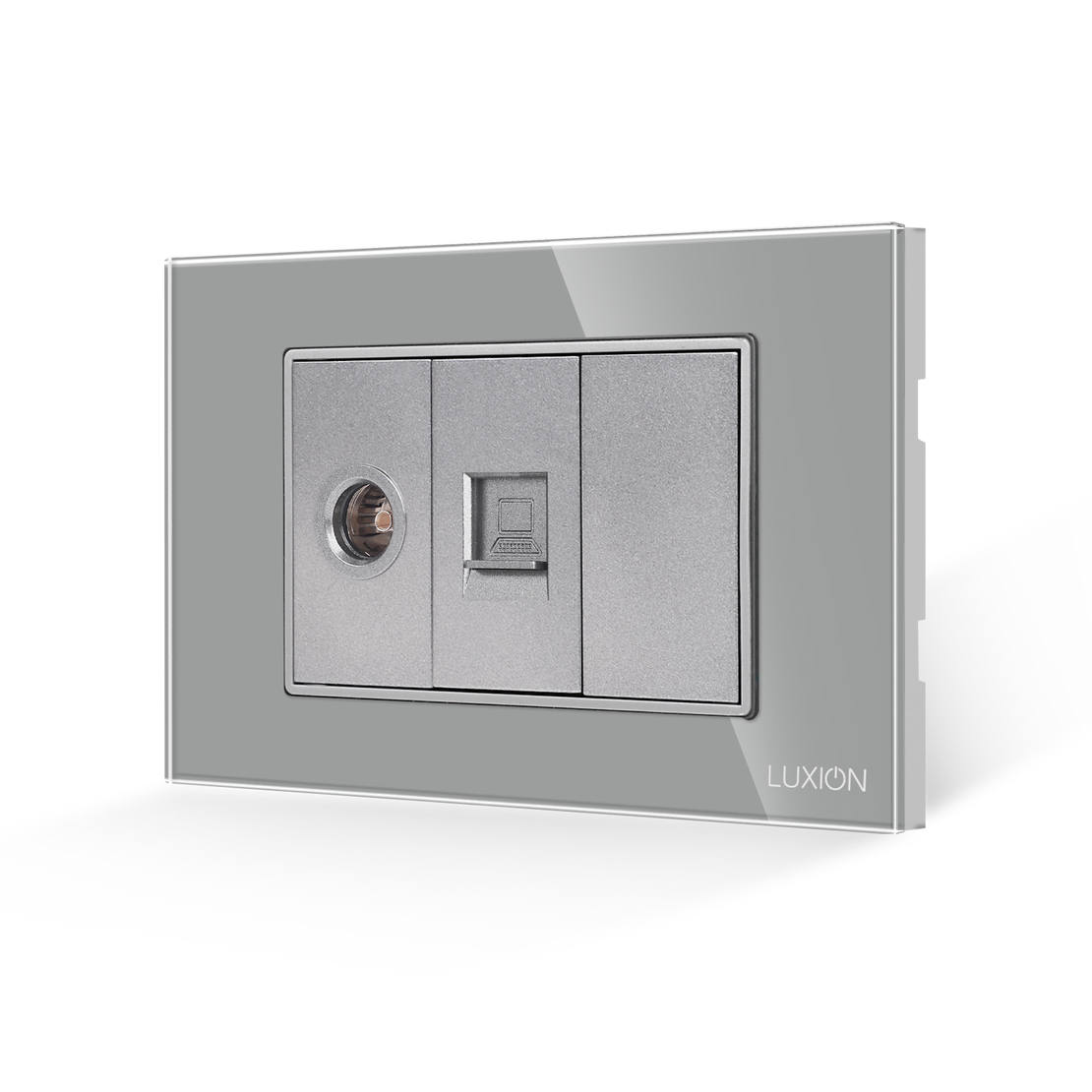 Priza TV + Internet cu Rama din Sticla LUXION, Standard Italian, 3M, gri