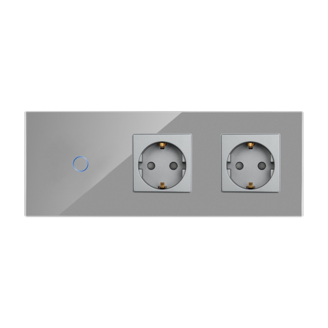 Intrerupator Simplu + 2 Prize cu Rama din Sticla LUXION, gri