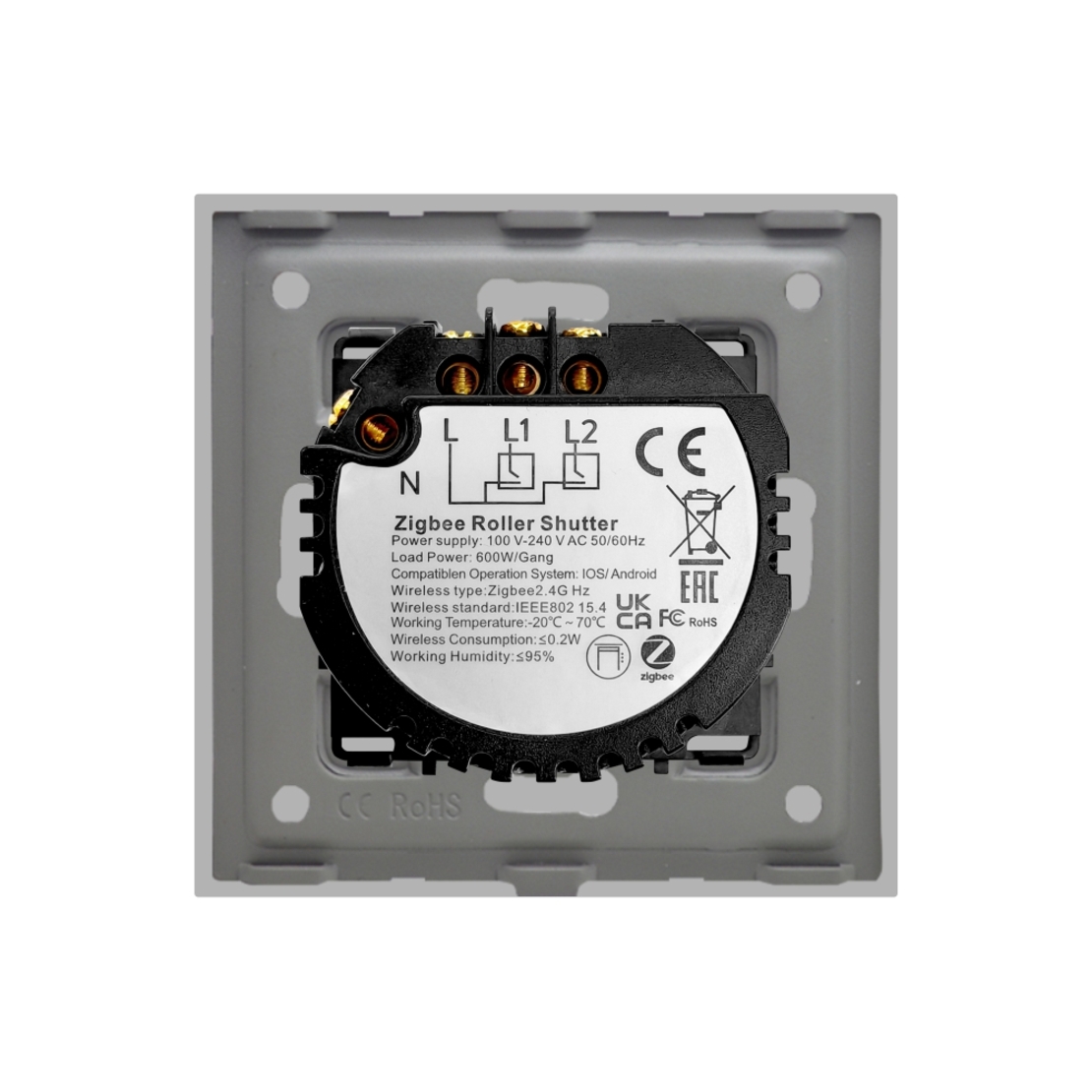 Intrerupator Rulouri cu Touch din Sticla LUXION, Protocol Zigbee Tuya, gri