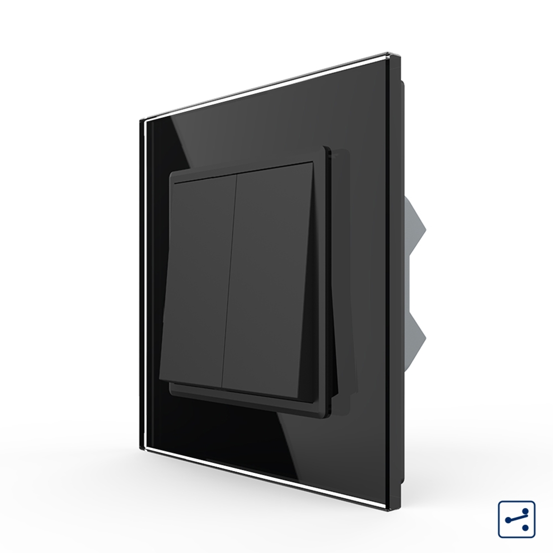 Intrerupator Dublu Mecanic Cap Cruce LIVOLO cu Rama din Sticla - Serie Noua, negru