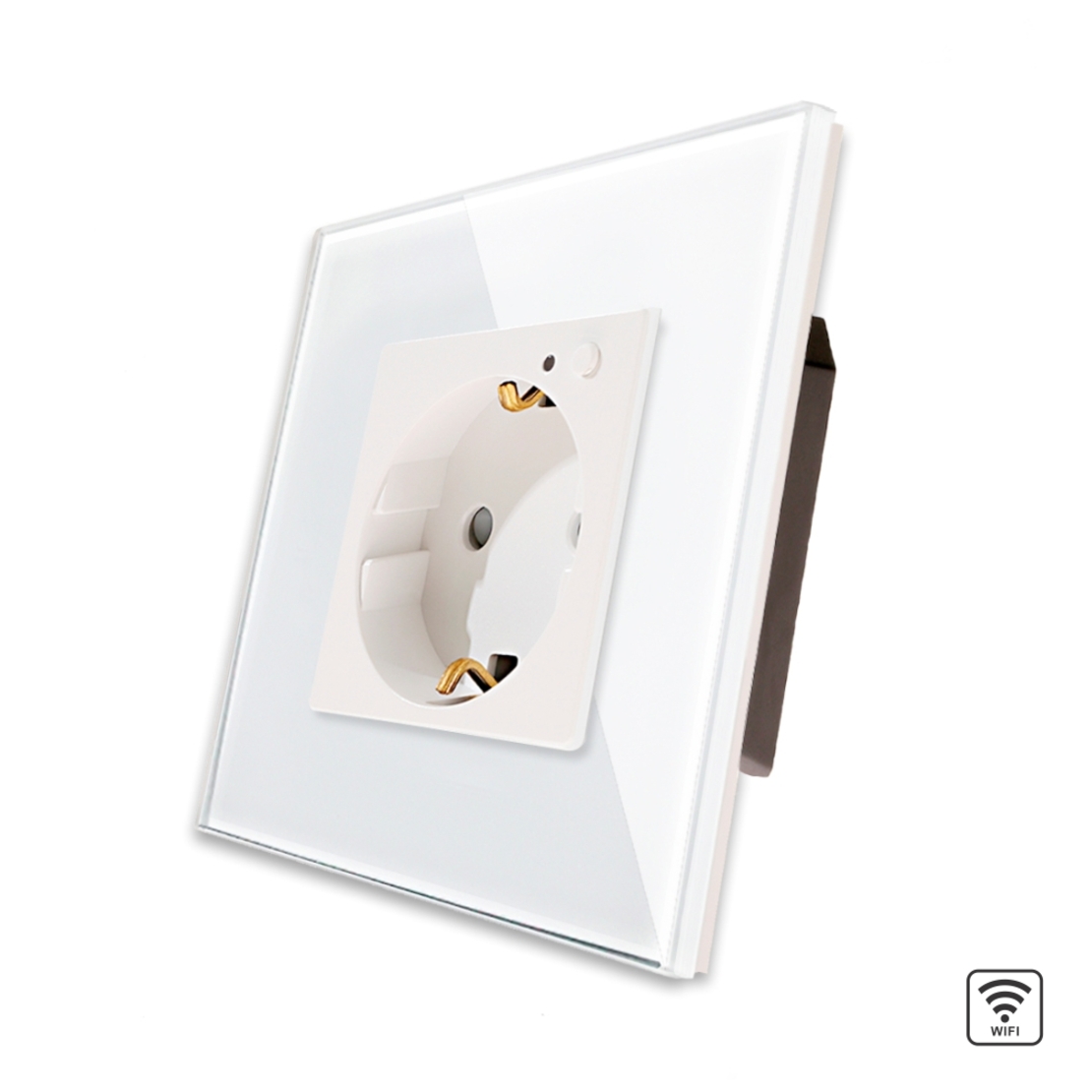 Priza Simpla Wi-Fi cu Monitorizare Consum, cu Rama din Sticla LUXION, alb