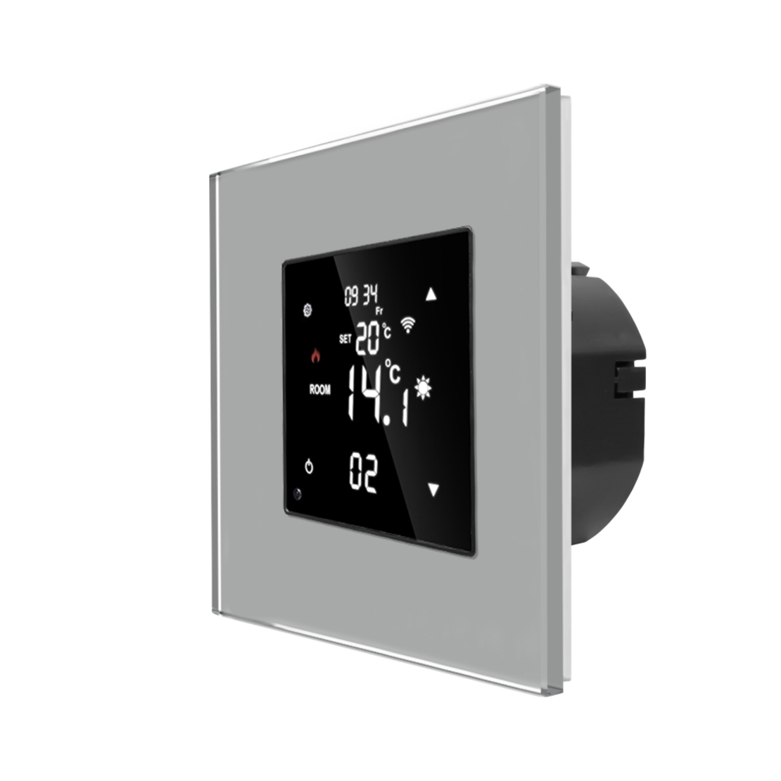 Termostat Wi-Fi pentru incalzirea electrica LUXION cu Rama din Sticla, gri