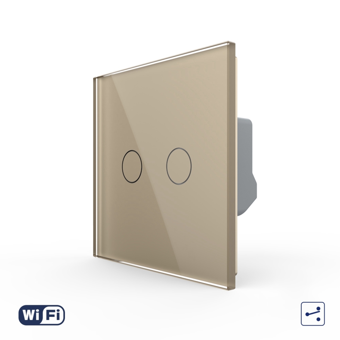 Intrerupator Dublu Cap Scara / Cruce Wi-Fi cu Touch LIVOLO din Sticla - Serie Noua, auriu
