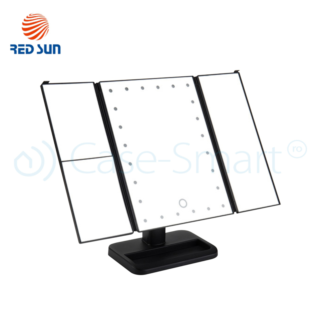 Oglinda cosmetica rotativa RedSun, Led-uri cu variator pentru make-up, negru