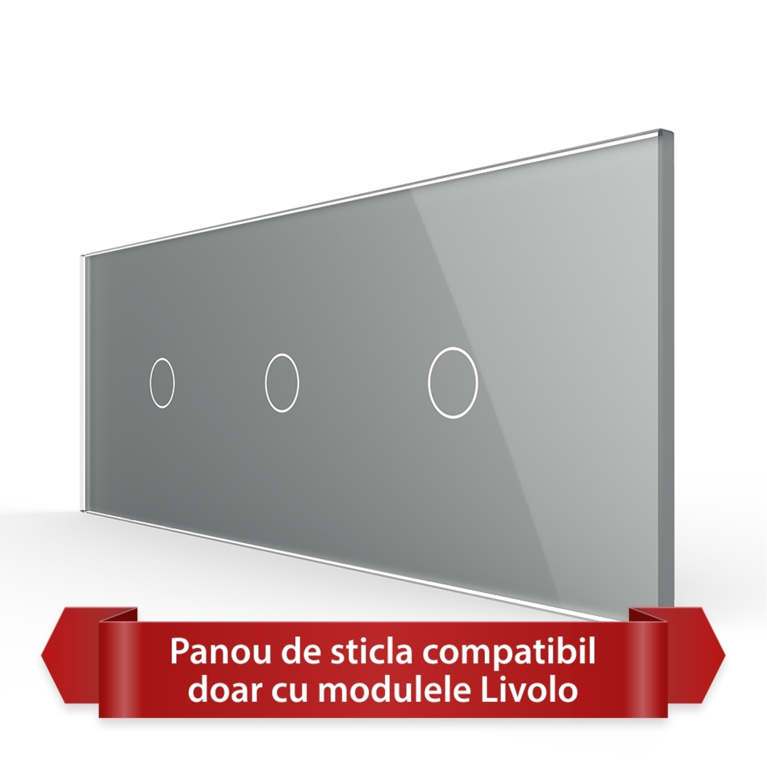 Panou Intrerupator Simplu + Simplu + Simplu cu Touch LIVOLO din Sticla, Standard Italian - 6/7M, gri