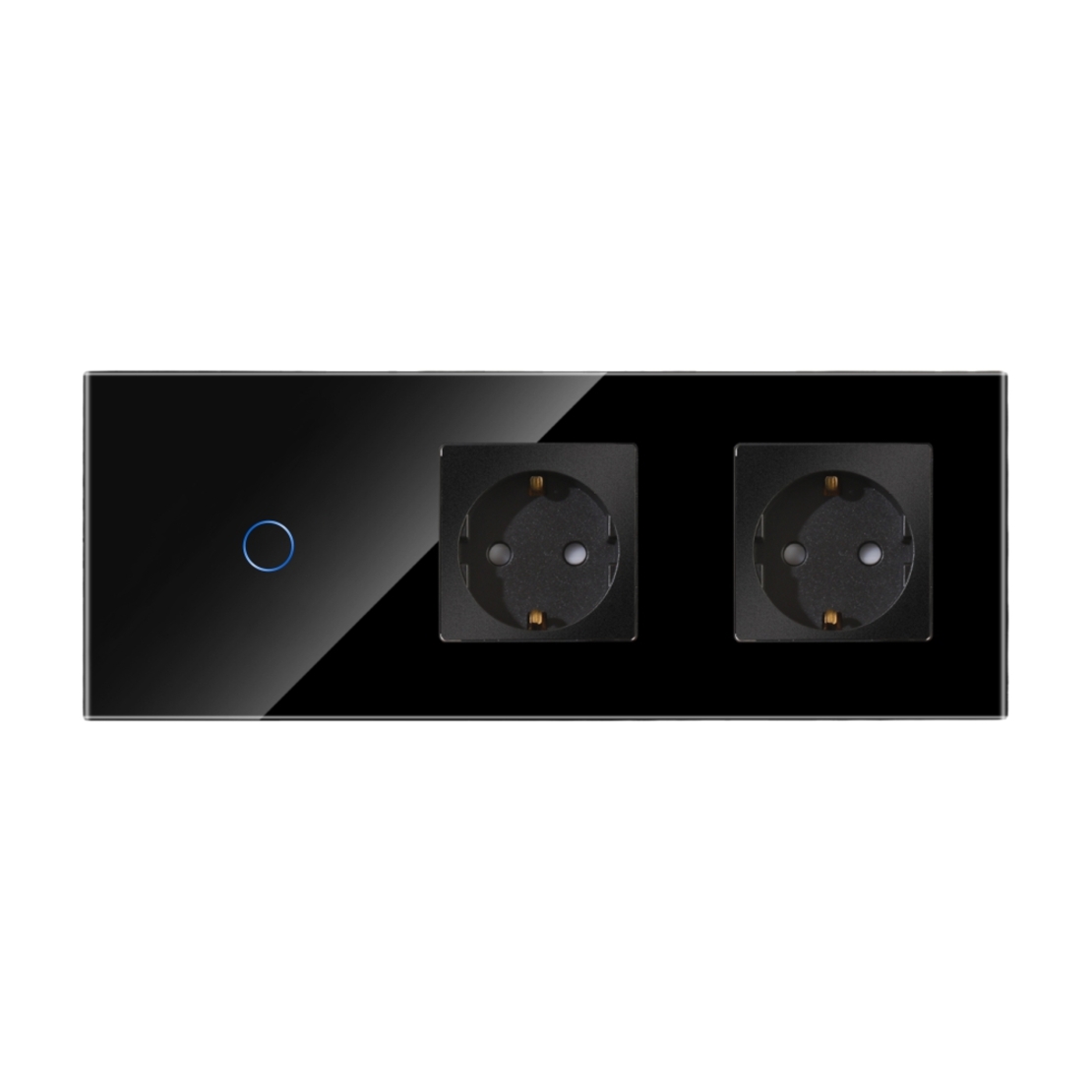 Intrerupator Simplu + 2 Prize cu Rama din Sticla LUXION, negru