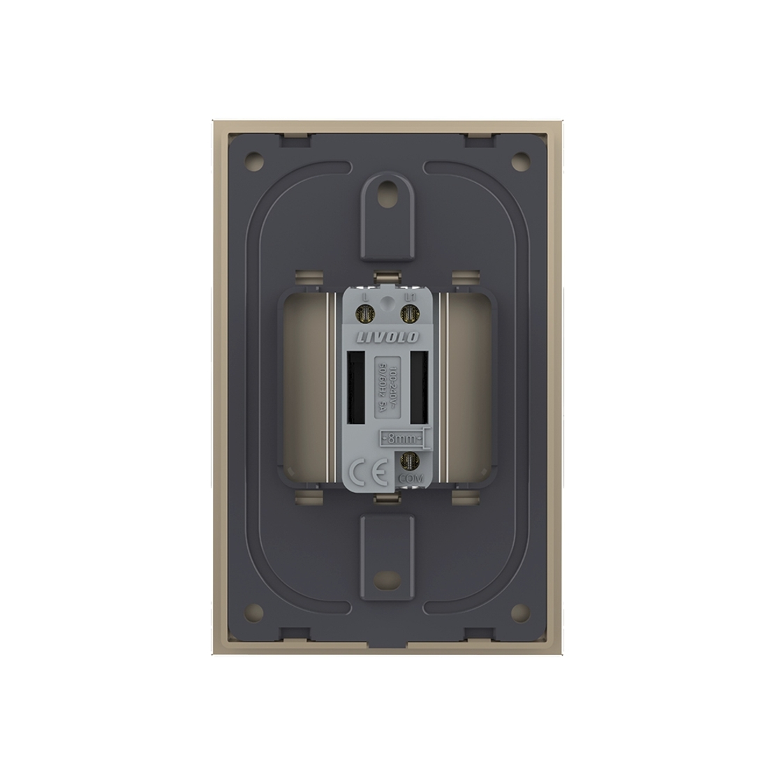 Intrerupator Simplu Cap Scara / Cruce cu Touch Livolo cu Rama Din Sticla 1M - Serie Noua, auriu