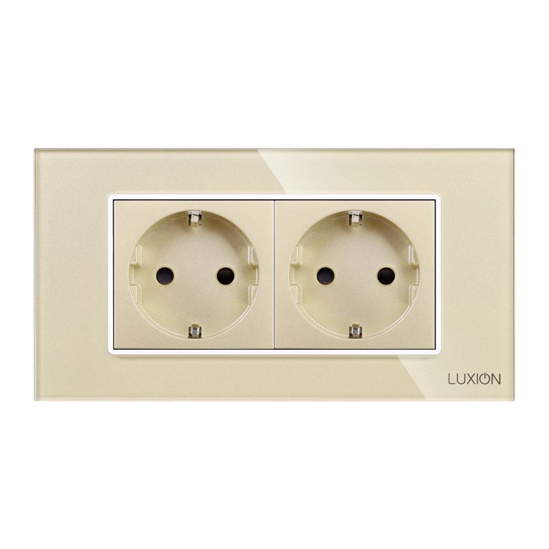 Priza Dubla cu Rama din Sticla LUXION, Standard Italian, 4M, auriu