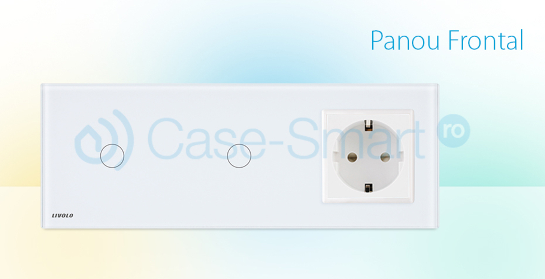 Intrerupator LIVOLO simplu+simplu cu touch si priza din sticla, alb