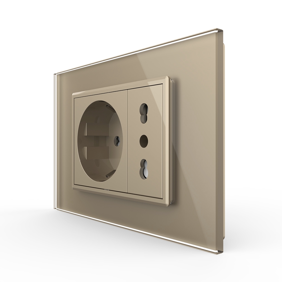 Priza dubla italiana Livolo cu rama din sticla - standard italian, auriu