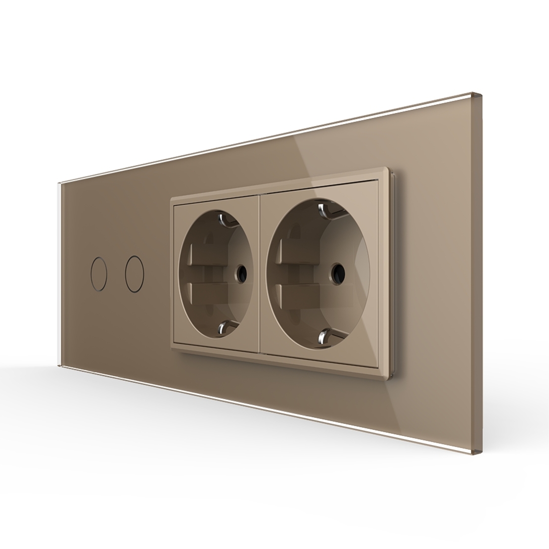 Intrerupator Dublu + 2 Prize LIVOLO cu Rama Din Sticla, Standard Italian, 6M, auriu
