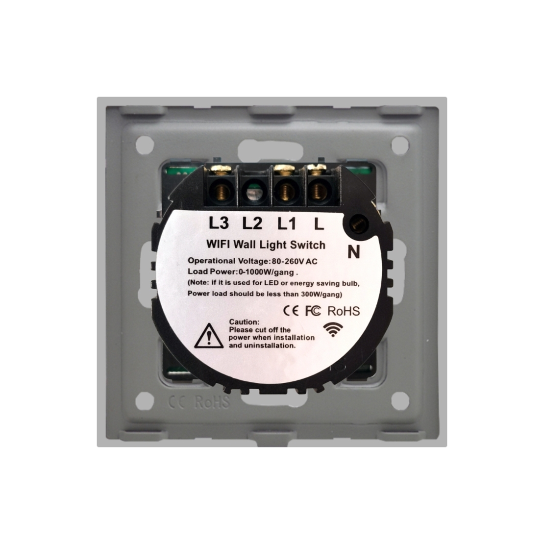 Intrerupator Dublu Wi-Fi + RF433 cu Touch din Sticla LUXION, gri