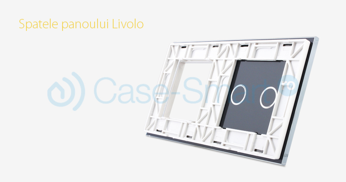Panou intrerupator dublu cu touch + priza simpla Livolo din sticla, alb