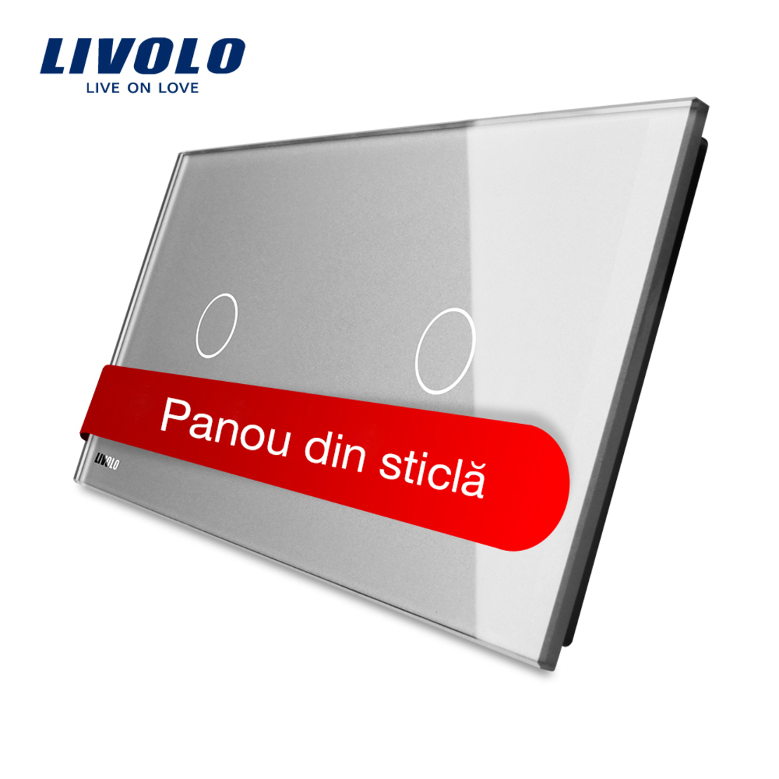 Panou intrerupator simplu+simplu cu touch Livolo din sticla, gri