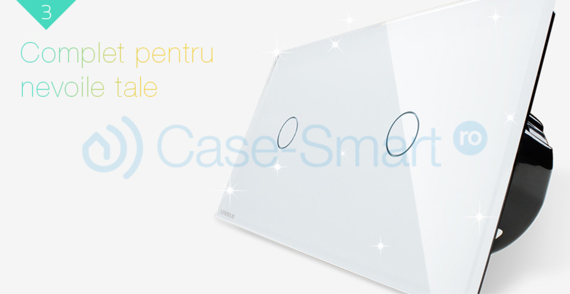 Panou intrerupator simplu+simplu cu touch Livolo din sticla, alb