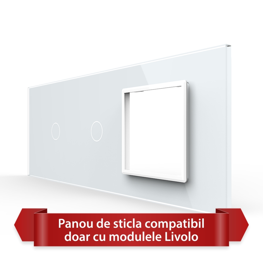 Panou Intrerupator Simplu + Simplu cu Priza LIVOLO din Sticla, Standard Italian - 6/7M, alb