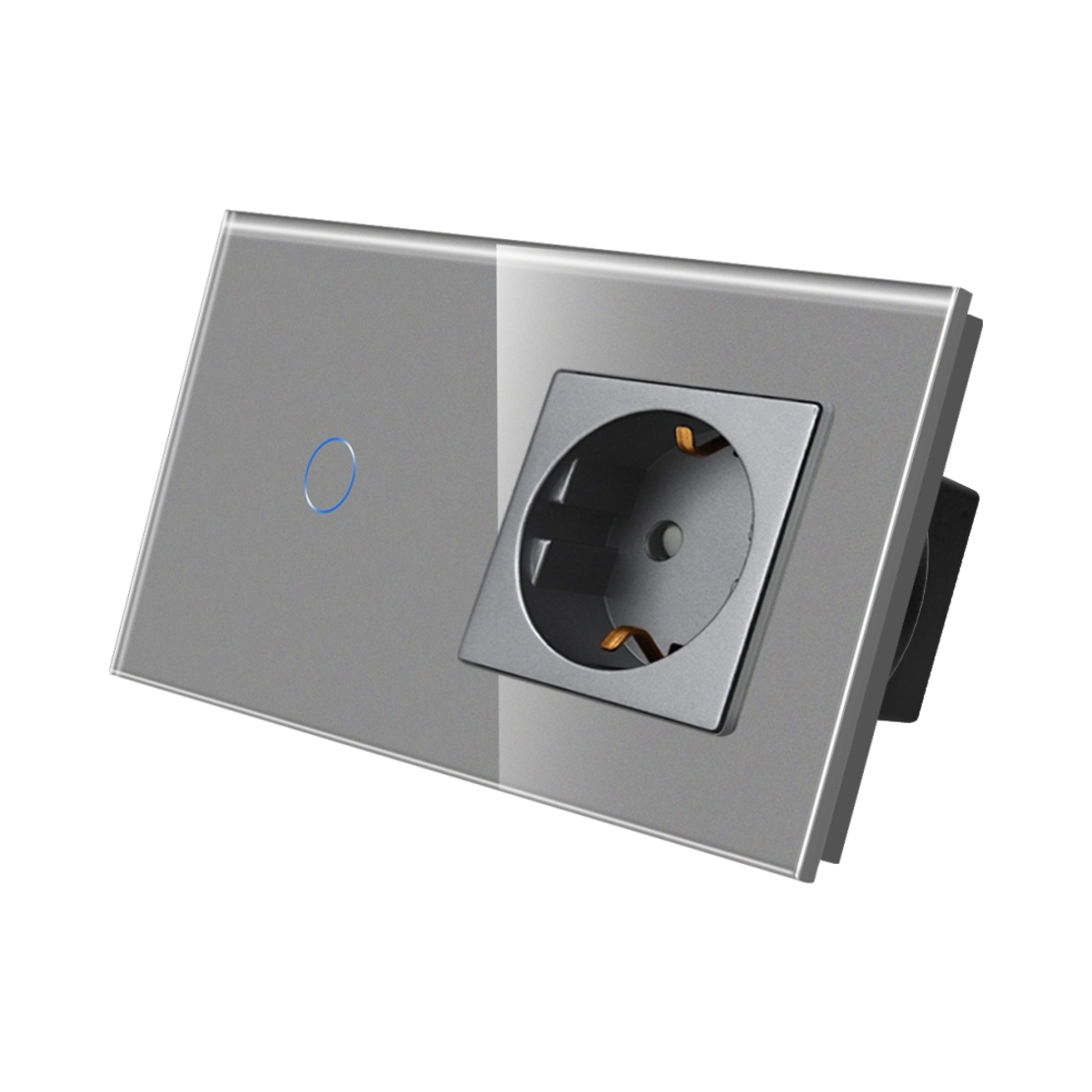 Intrerupator Simplu + Priza cu Rama din Sticla LUXION, gri