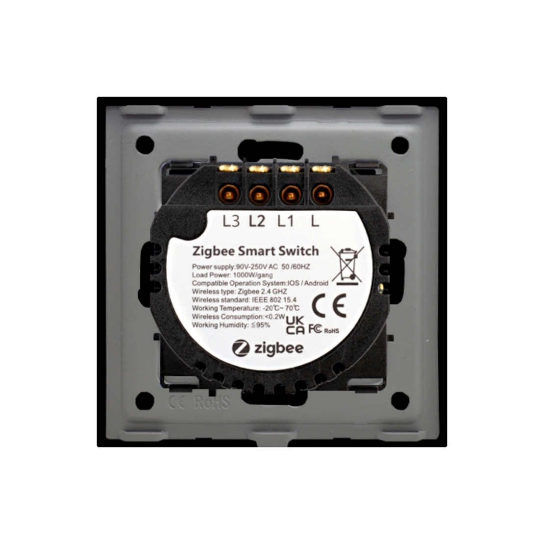 Intrerupator Triplu cu Touch din Sticla LUXION, protocol ZigBee, negru