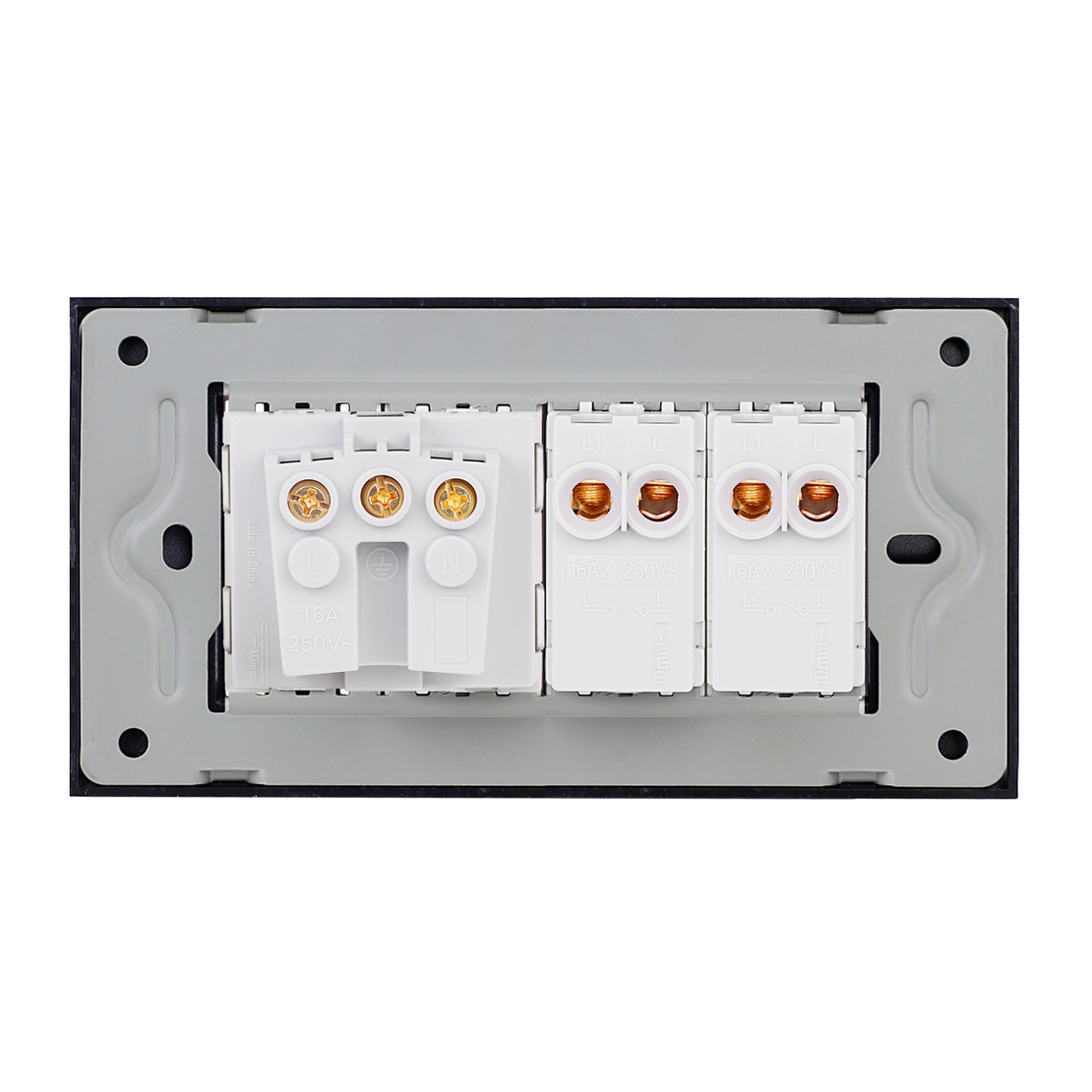 Intrerupator Dublu + Priza cu Rama din Sticla LUXION, Standard Italian, 4M, negru