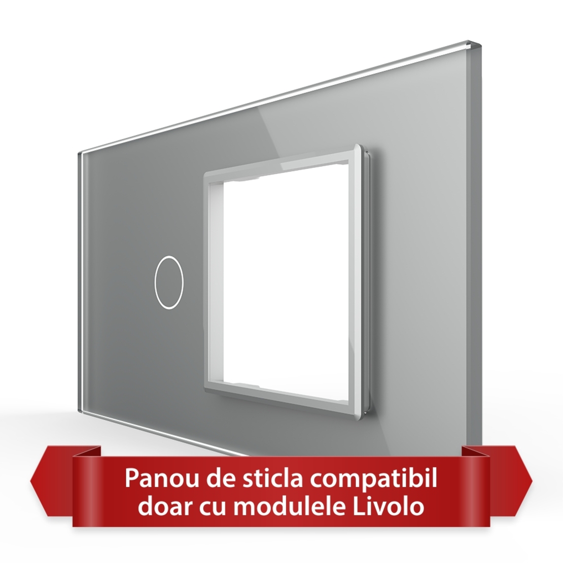 Panou Intrerupator Simplu cu Priza LIVOLO din Sticla, Standard Italian - 4M, gri