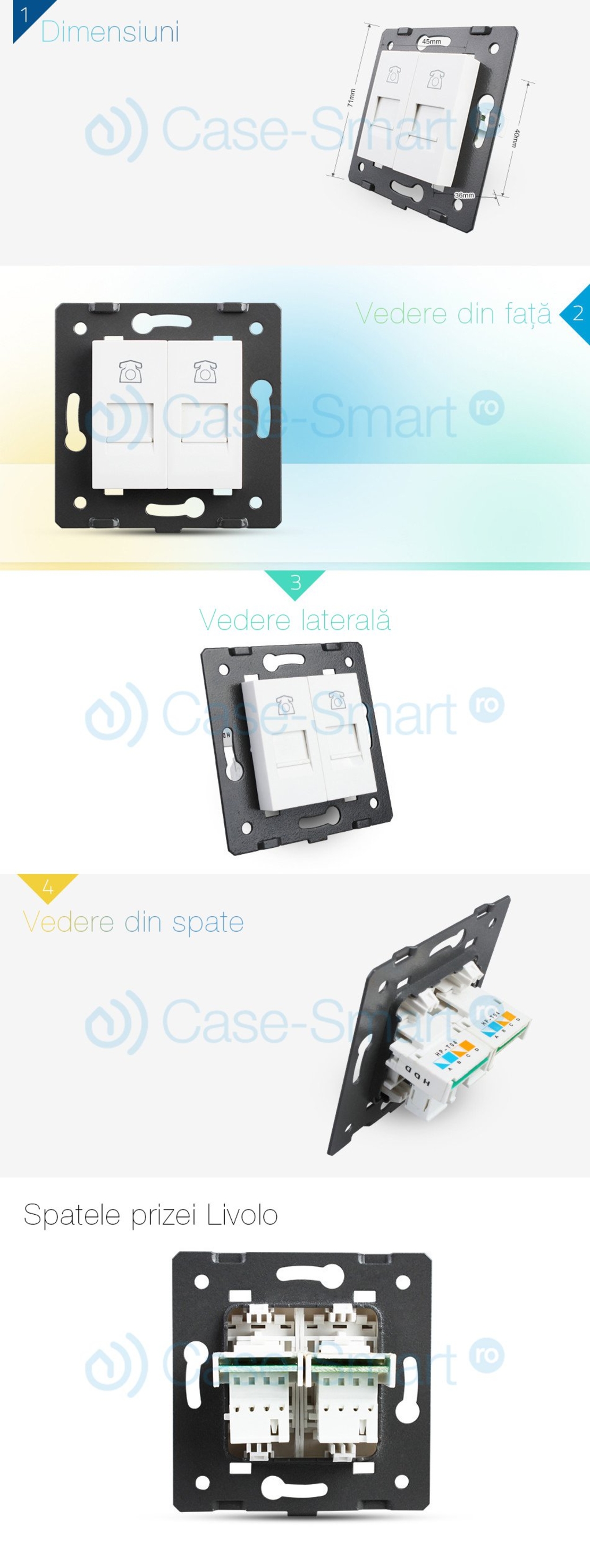 Priza dubla telefon Livolo, alb