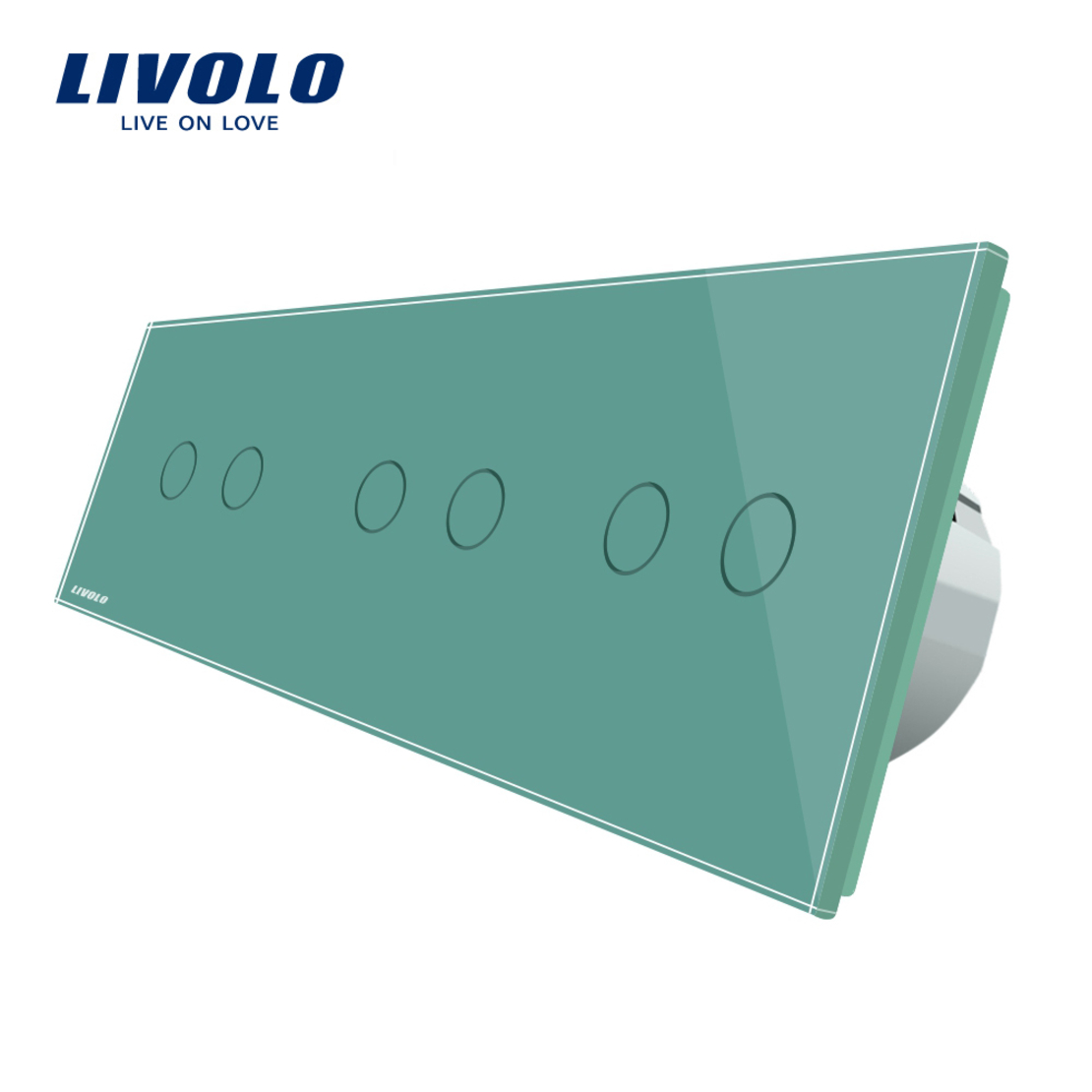 Intrerupator dublu+dublu+dublu cu touch Livolo din sticla, verde