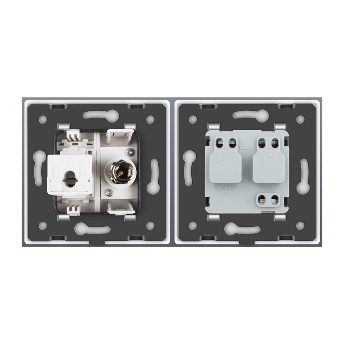 Priza dubla Livolo cu rama din sticla 1 priza Schuko+TV/internet, alb