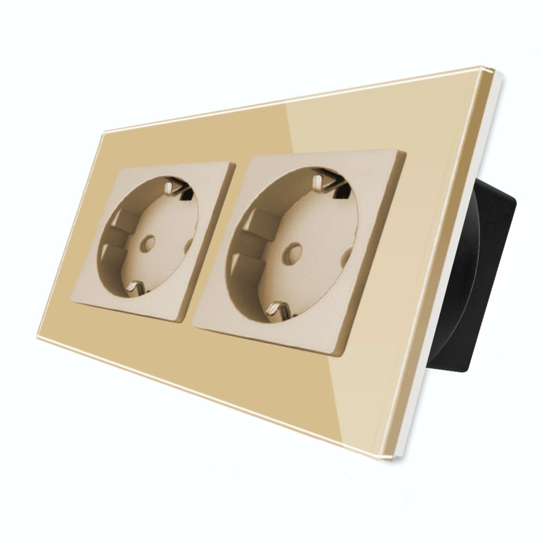 Priza Dubla cu Rama din Sticla LUXION, auriu