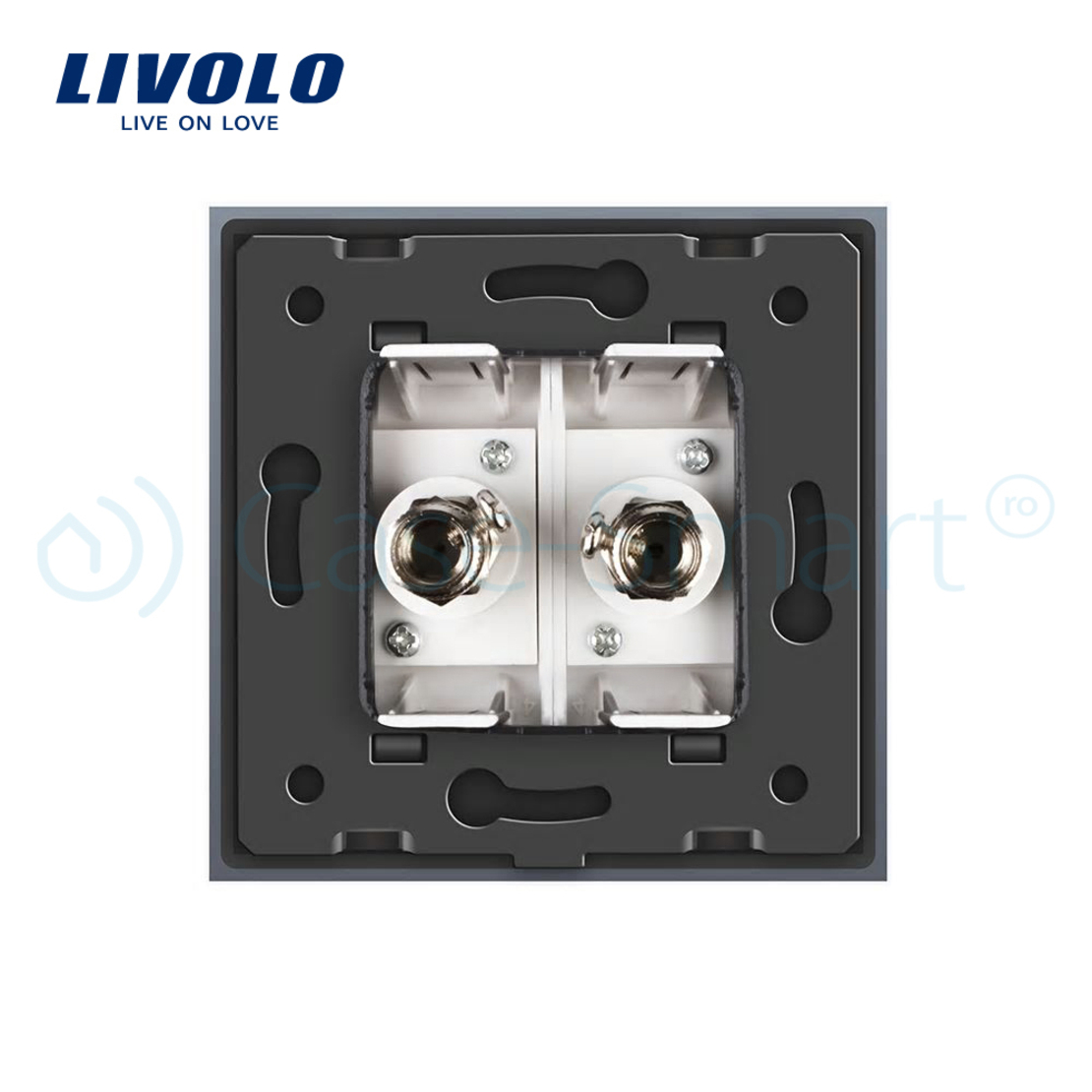 Priza dubla TV Livolo cu rama din sticla, gri