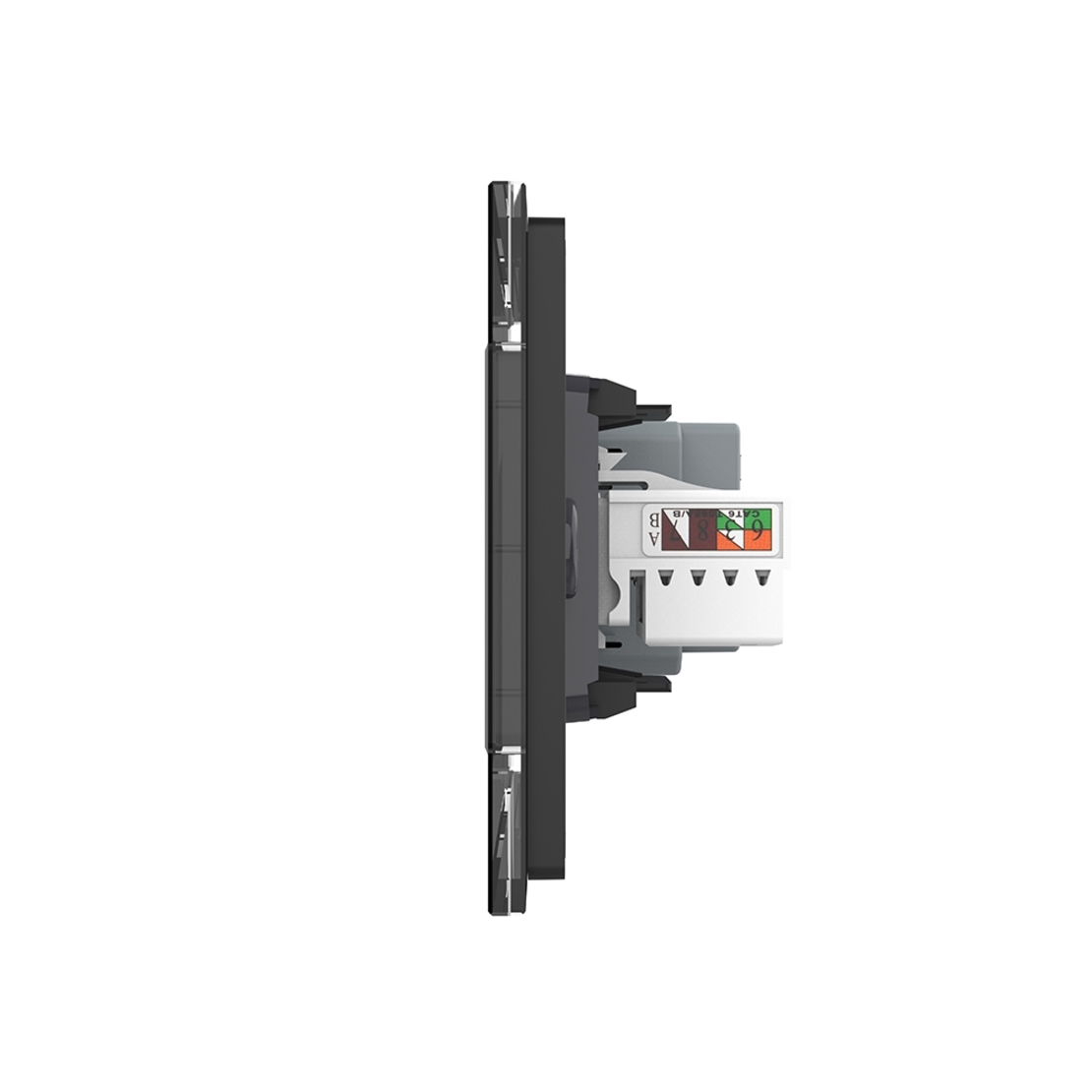 Priza Dubla Livolo cu Rama din Sticla 1 Priza Schuko+TV/internet, Standard Italian - Serie Noua, negru