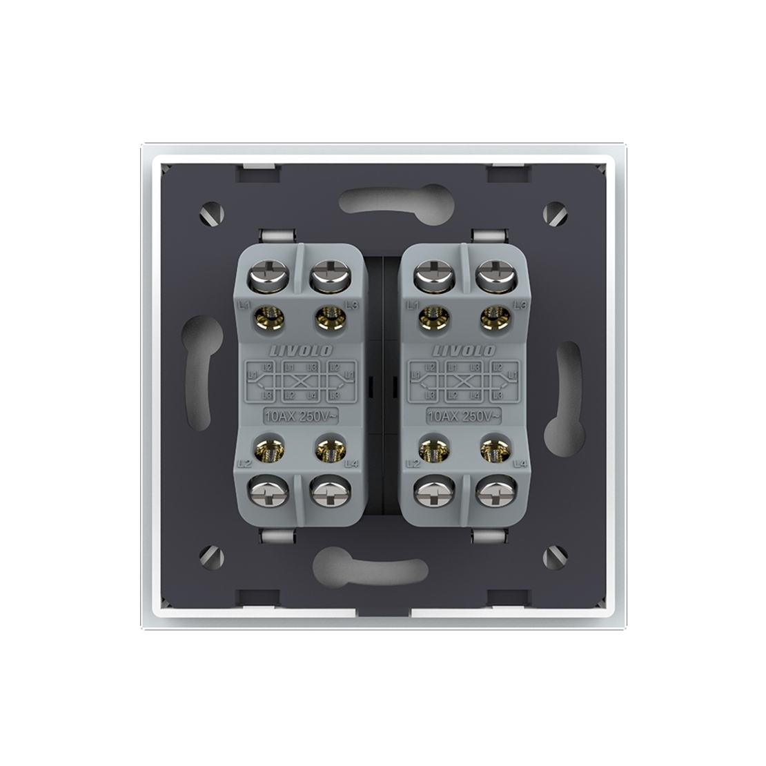 Intrerupator Dublu Mecanic Cap Cruce LIVOLO cu Rama din Sticla - Serie Noua, alb