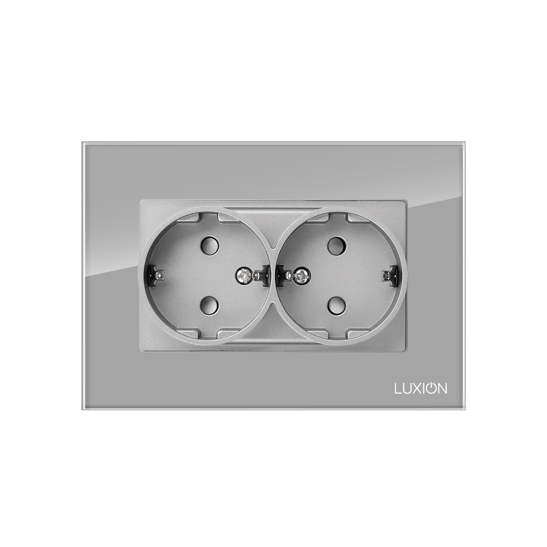 Priza Dubla cu Rama din Sticla LUXION Pentru Doza Simpla, gri