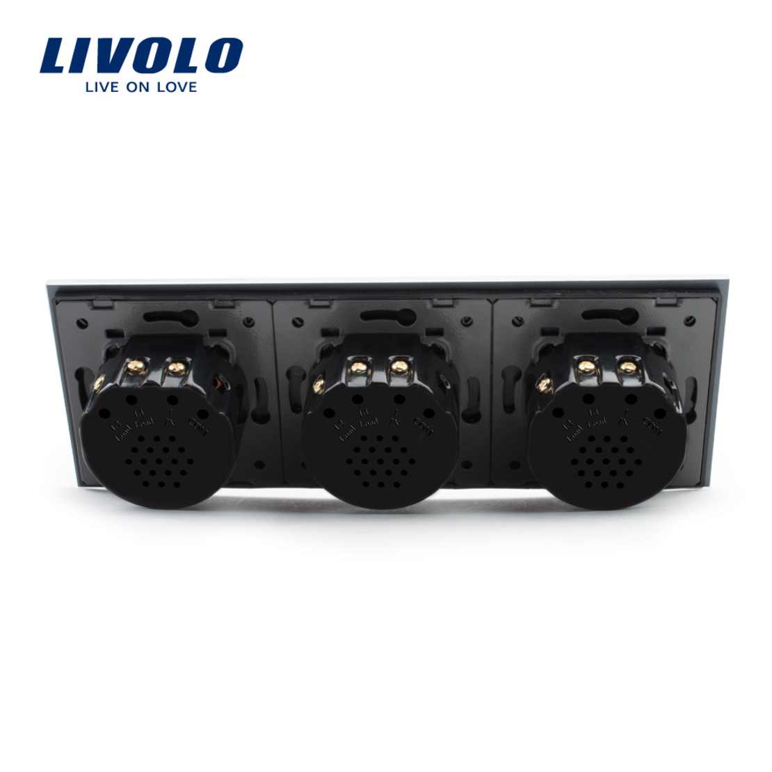 Intrerupator dublu+dublu+dublu cu touch Livolo din sticla, negru