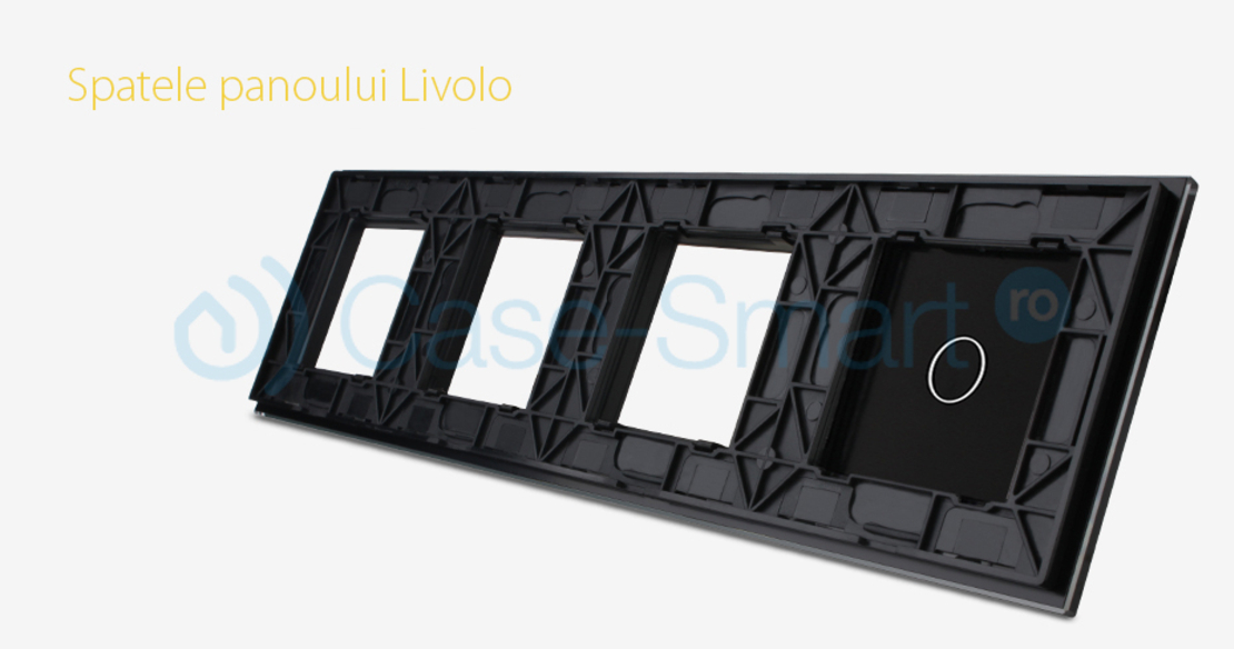 Rama intrerupator cu touch simplu+priza tripla LIVOLO din sticla, negru
