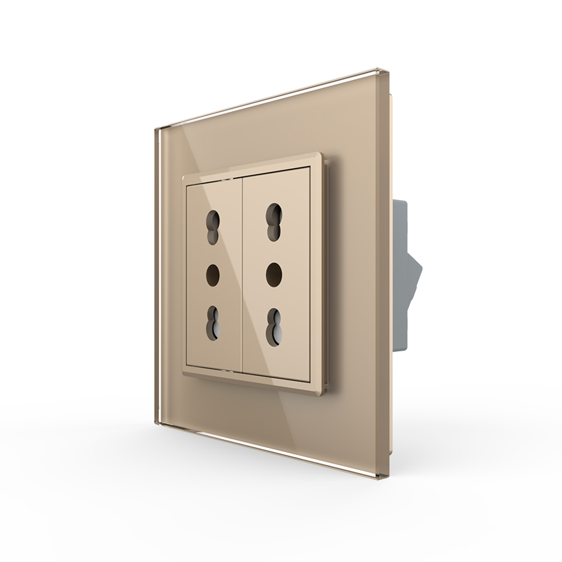 Priza dubla module inguste Livolo cu rama din sticla - standard german, auriu